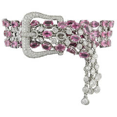 Unique Pink Sapphire and Diamond buckle bracelet