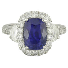 GIA Cert Natural Unheated Burma Sapphire Diamond Cluster Ring