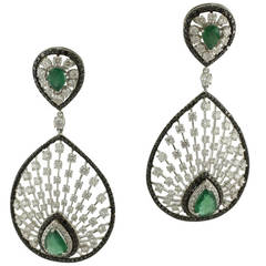 Peacock style Emerald and Diamond earrings
