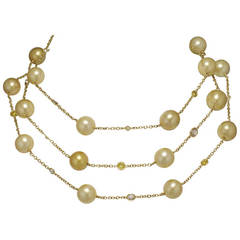Natural cultured Golden Pearl and Diamond necklace