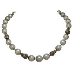 Grey and Blue Baroque pearl and chocolate diamond necklace