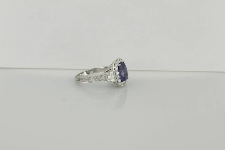 GIA Cert Natural Unheated Burma Sapphire Diamond Cluster Ring