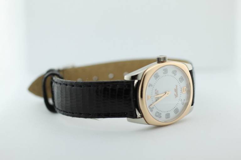 Rolex Lady's Rose and White Gold Cellini Danaos Cushion Wristwatch Ref 6229 In Excellent Condition For Sale In Buffalo Grove, IL