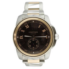 Cartier Stainless Steel and Rose Gold Calibre Wristwatch with Brown Dial