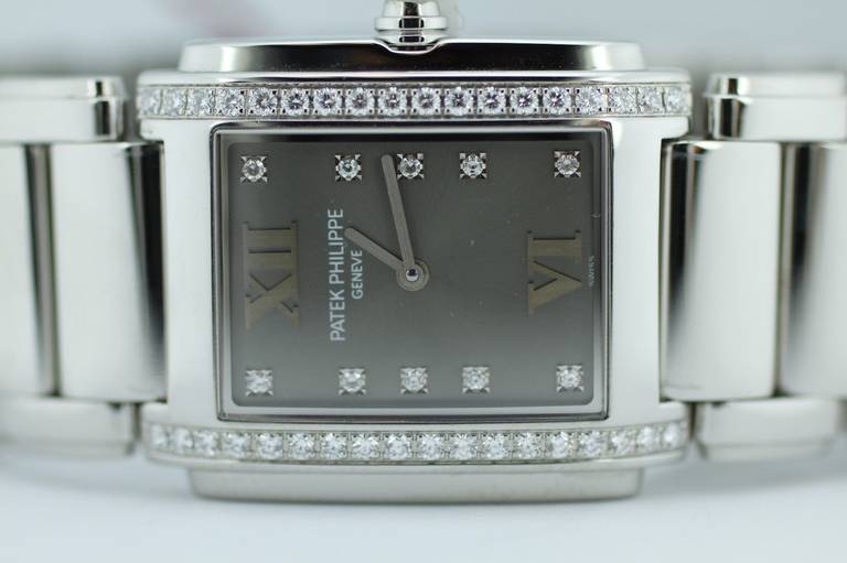 Patek Philippe Lady's Stainless Steel and Diamond Twenty-4 Watch Ref 4910/10A In New Condition For Sale In Buffalo Grove, IL