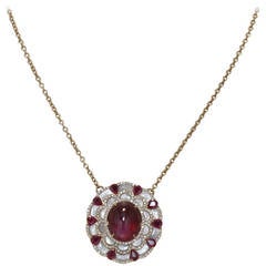 Mother Of Pearl Rubelite Ruby Diamond Pendant