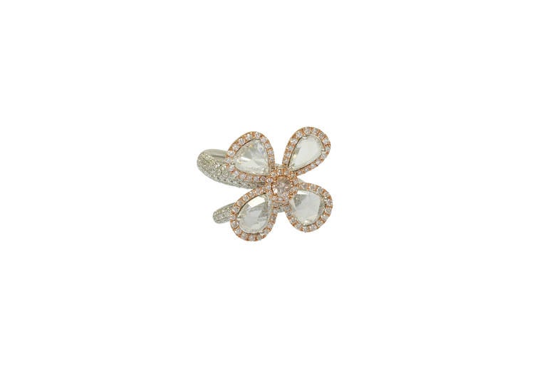 Unique Pink and White Diamond Floral Ring