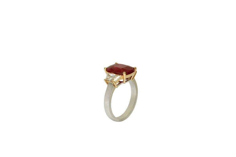 5.08 Carat Natural Ruby Diamond Ring For Sale 3