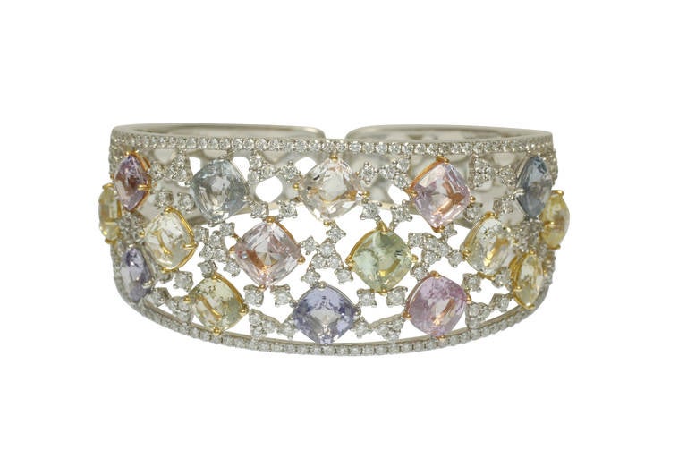 Multi-Colored Sapphire Diamond Bracelet