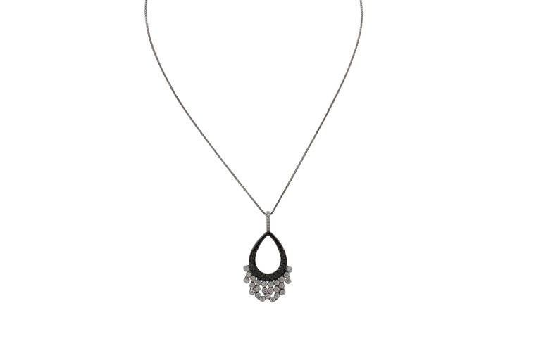 Stunning Black And White Diamond White Gold Tear Drop Necklace