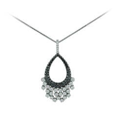 Stunning Black And White Diamond White Gold Tear Drop Necklace