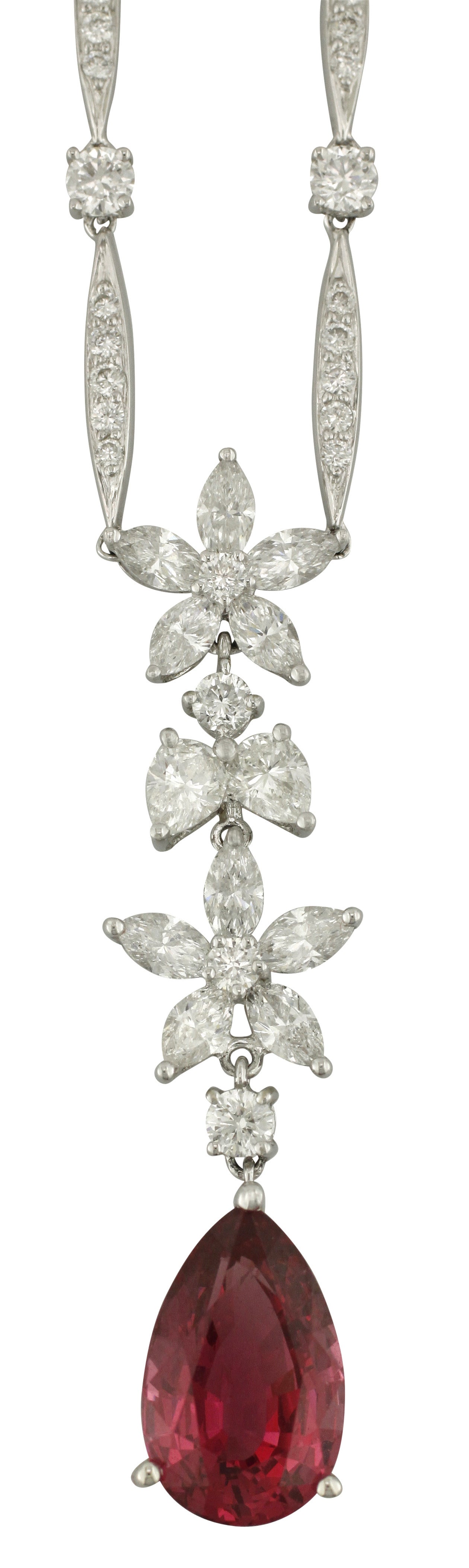 Beautiful Pear Shaped Pink Spinel Diamond Necklace