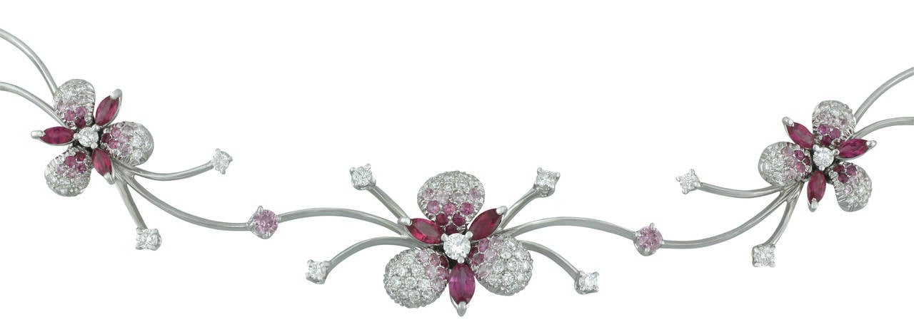 Stefan Hafner Pink Sapphire Diamond White Gold Orchid Choker
