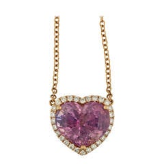 Natural Pink Sapphire Diamond Rose Gold Heart Shaped Necklace