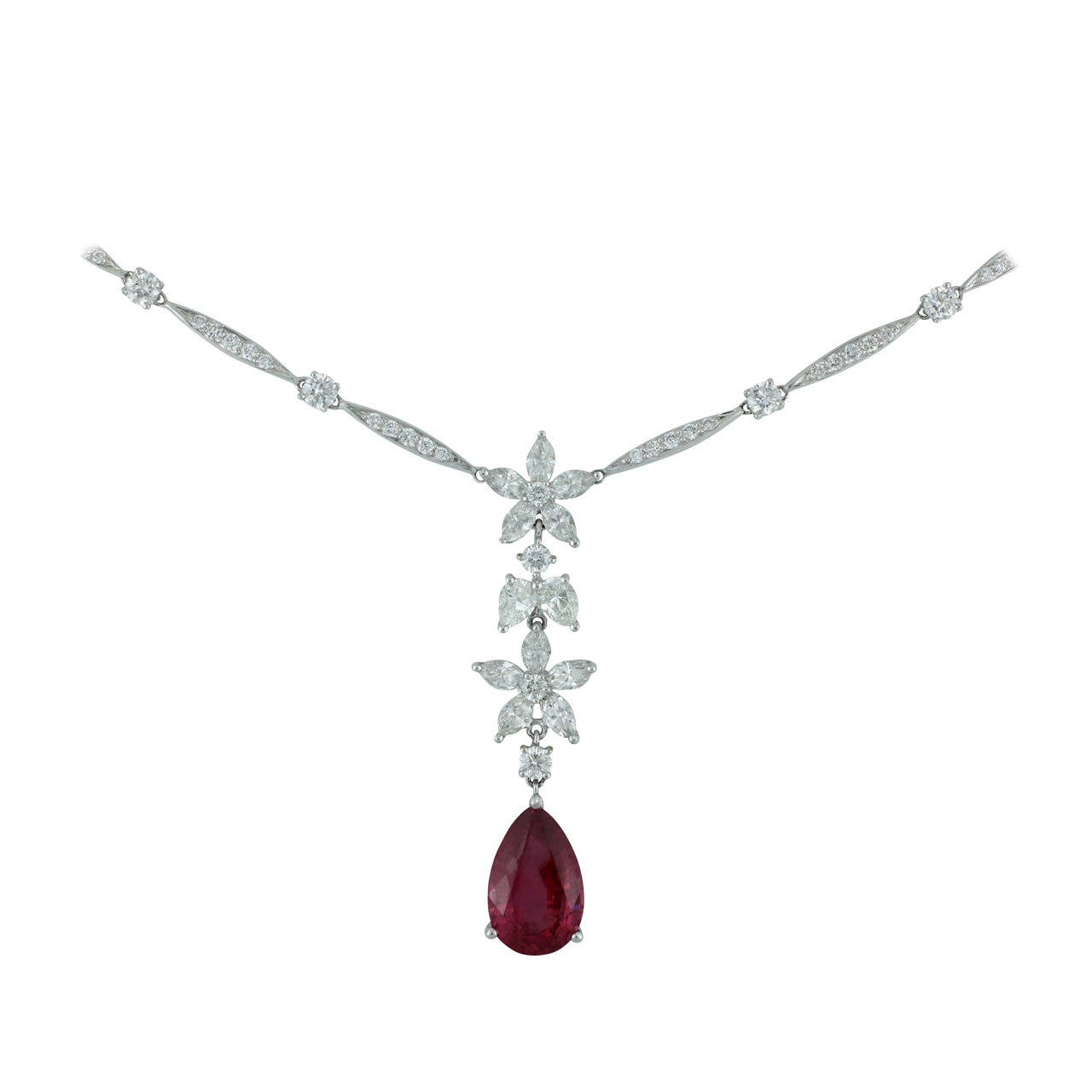 Beautiful Pear Shaped Pink Spinel Diamond Necklace For Sale