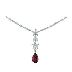 Beautiful Pear Shaped Pink Spinel Diamond Necklace