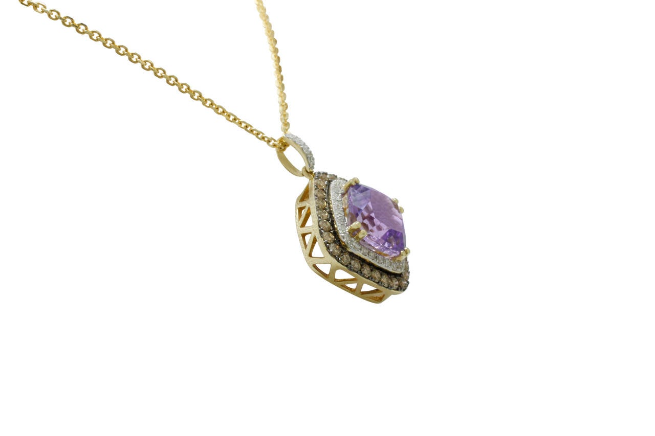 Amethyst Pendant Set With Brown And White Diamonds