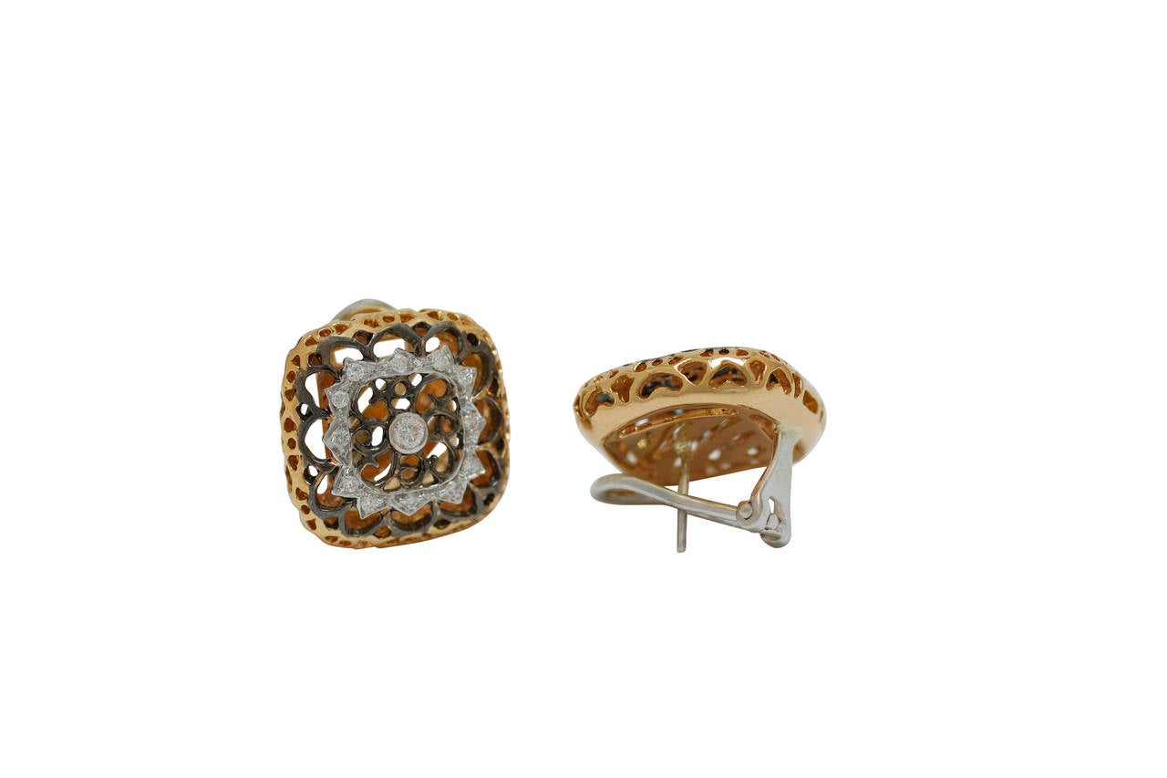 Unique Square Diamond Earrings Rose Gold