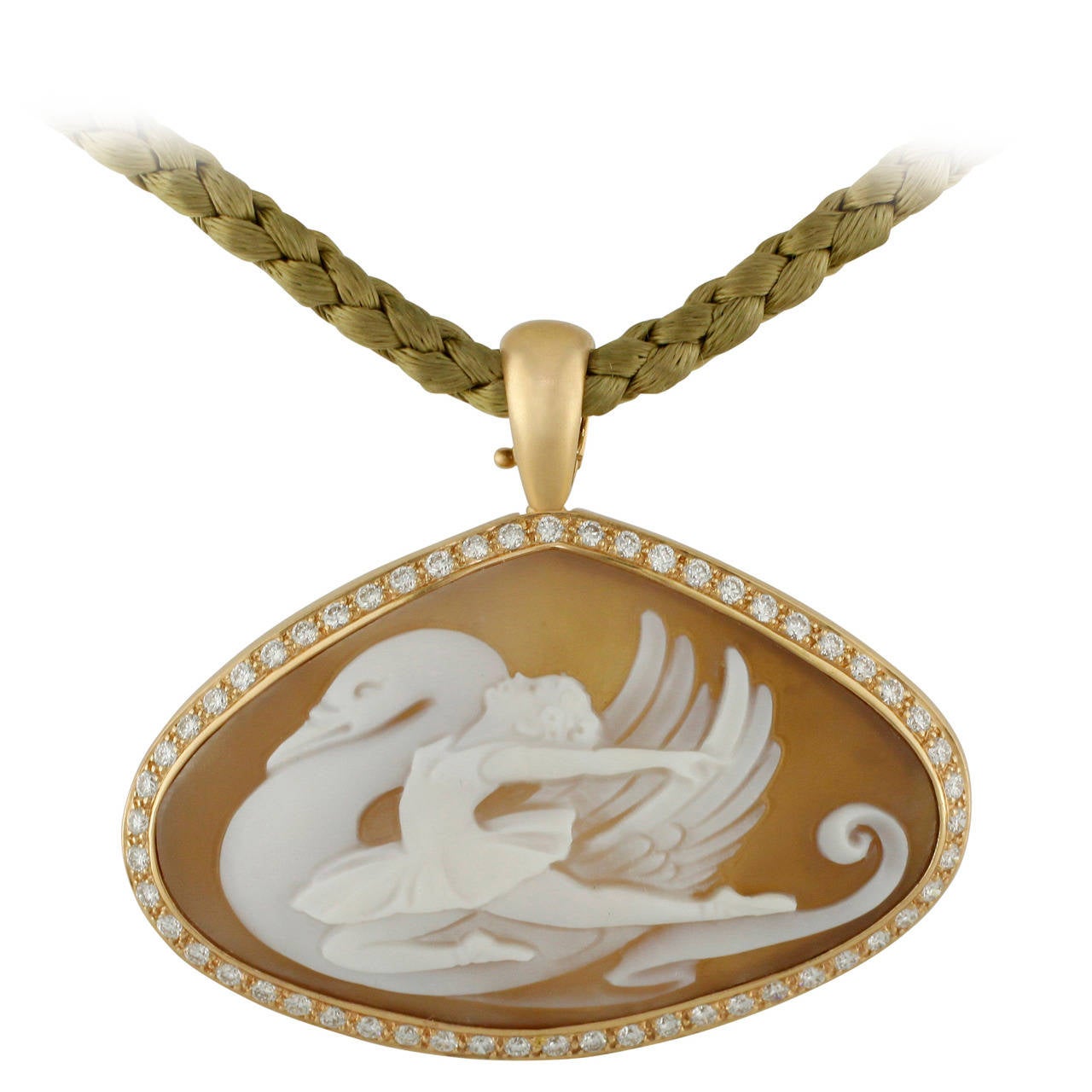 Beautiful Almond Shaped Swan Cameo With Diamonds For Sale