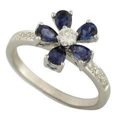 Blue Sapphire And Diamond Floral Ring