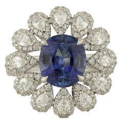 Gorgeous Blue Sapphire Ring With Diamond Floral Halo