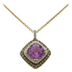 Amethyst Pendant Set With Brown And White Diamonds
