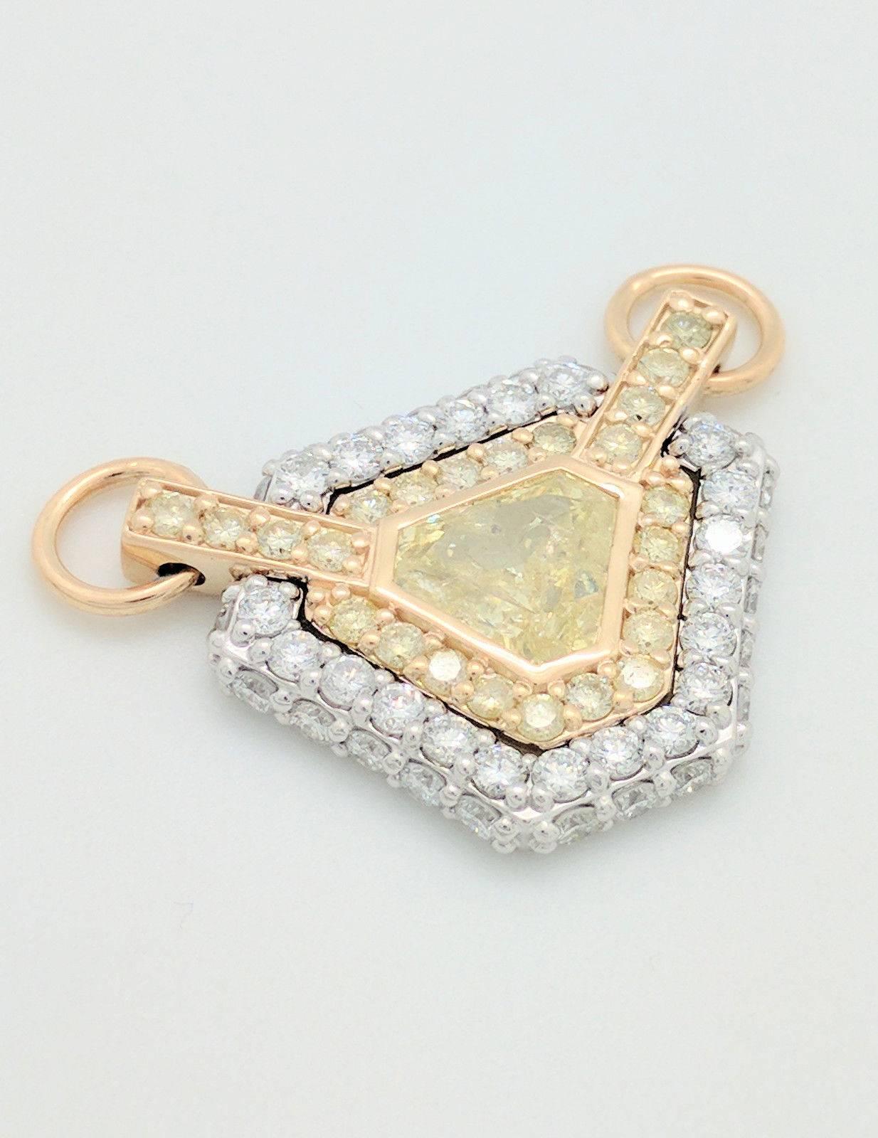 1.78Ct Natural Fancy Intense Yellow Triangular Diamond 18K Two-Tone Pendant GIA In Excellent Condition In Gainesville, FL