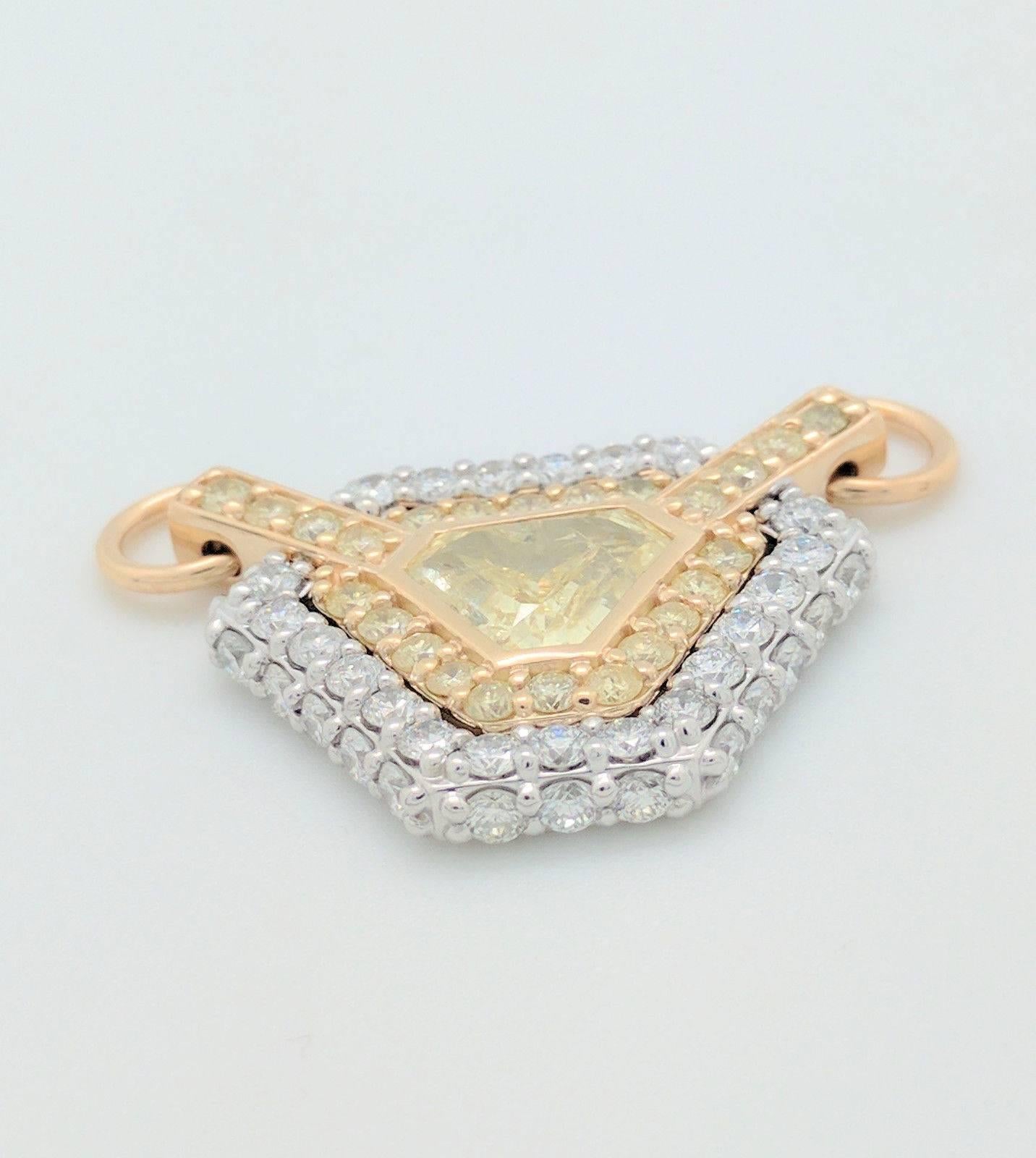Women's 1.78Ct Natural Fancy Intense Yellow Triangular Diamond 18K Two-Tone Pendant GIA