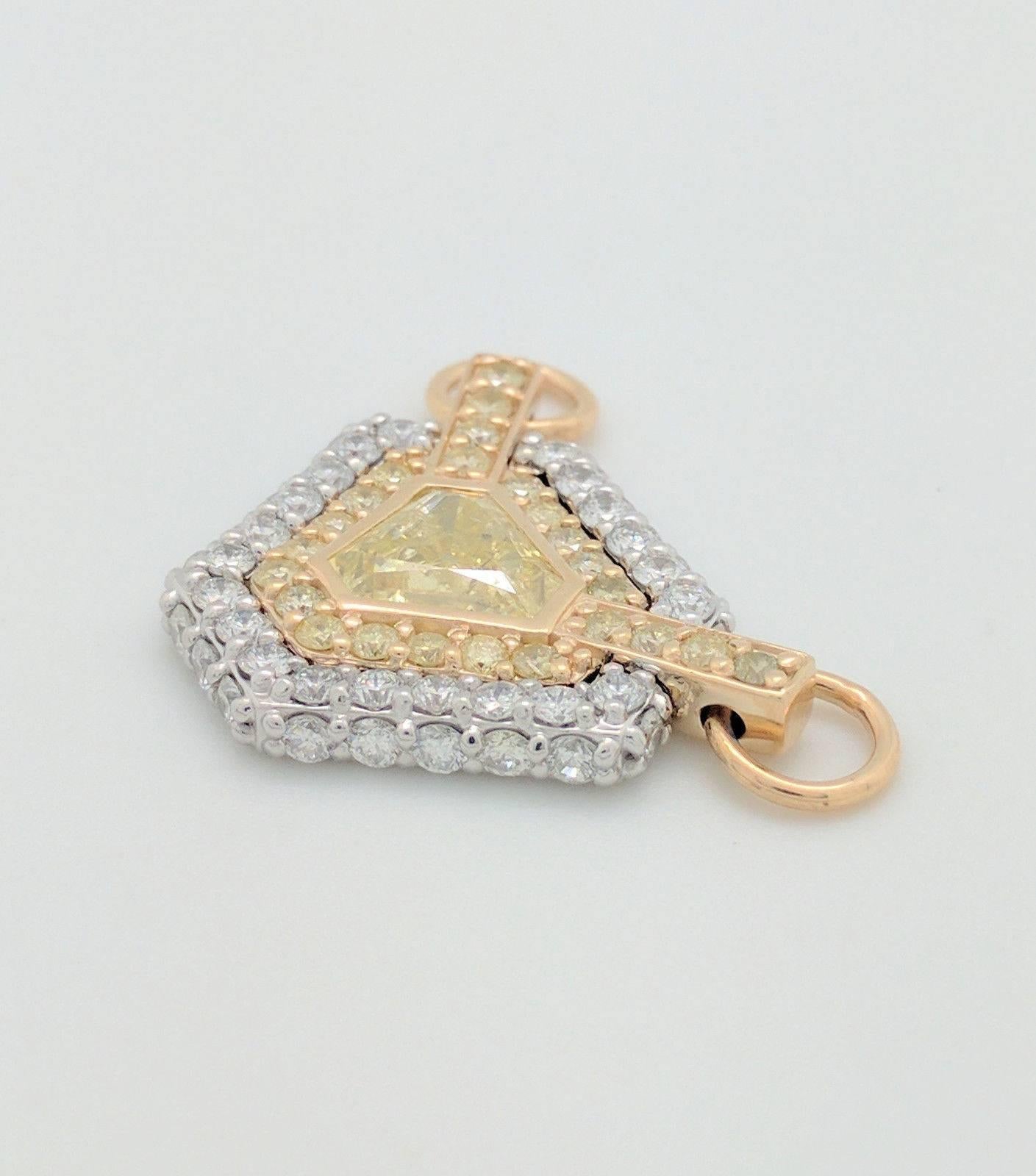 1.78Ct Natural Fancy Intense Yellow Triangular Diamond 18K Two-Tone Pendant GIA 1