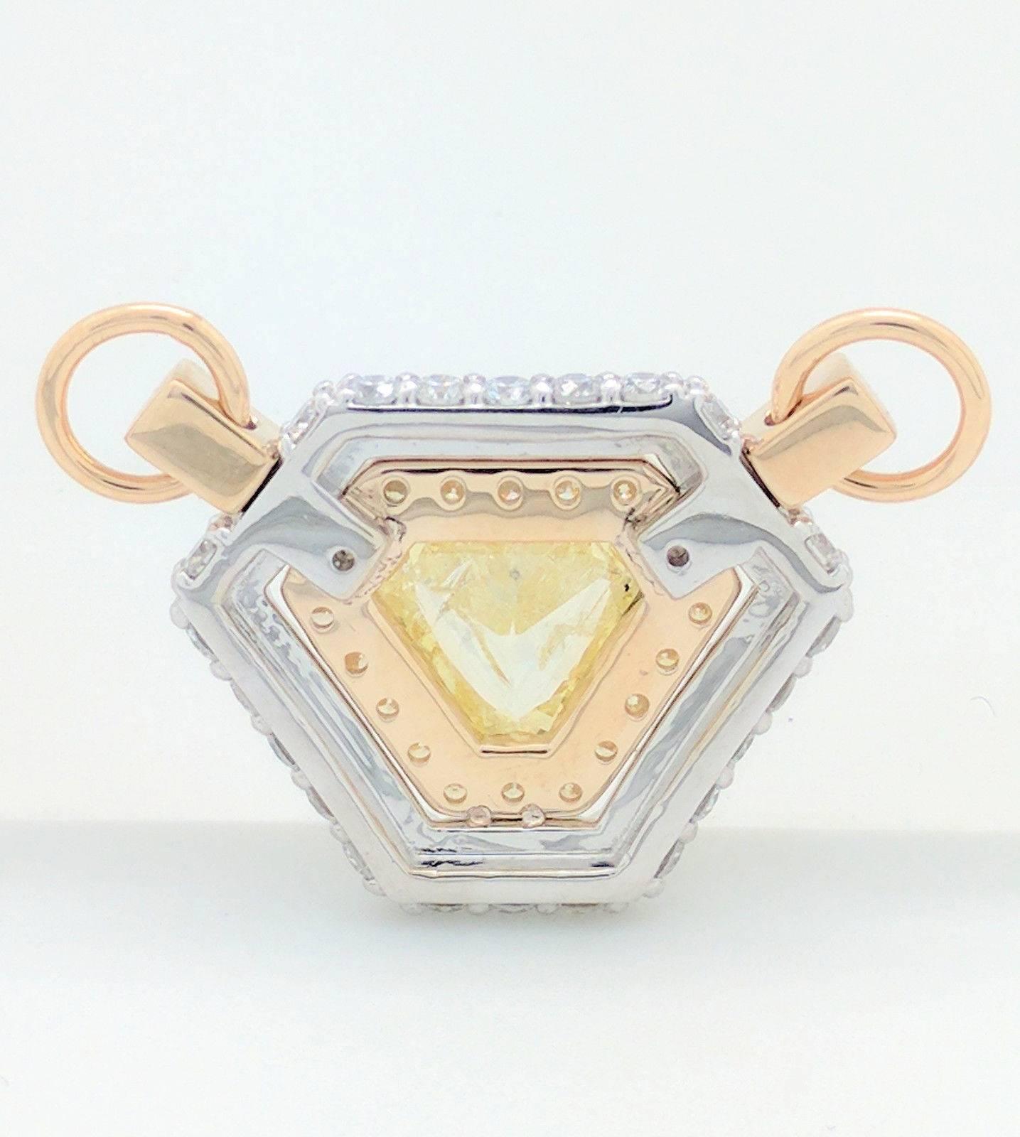 1.78Ct Natural Fancy Intense Yellow Triangular Diamond 18K Two-Tone Pendant GIA 2