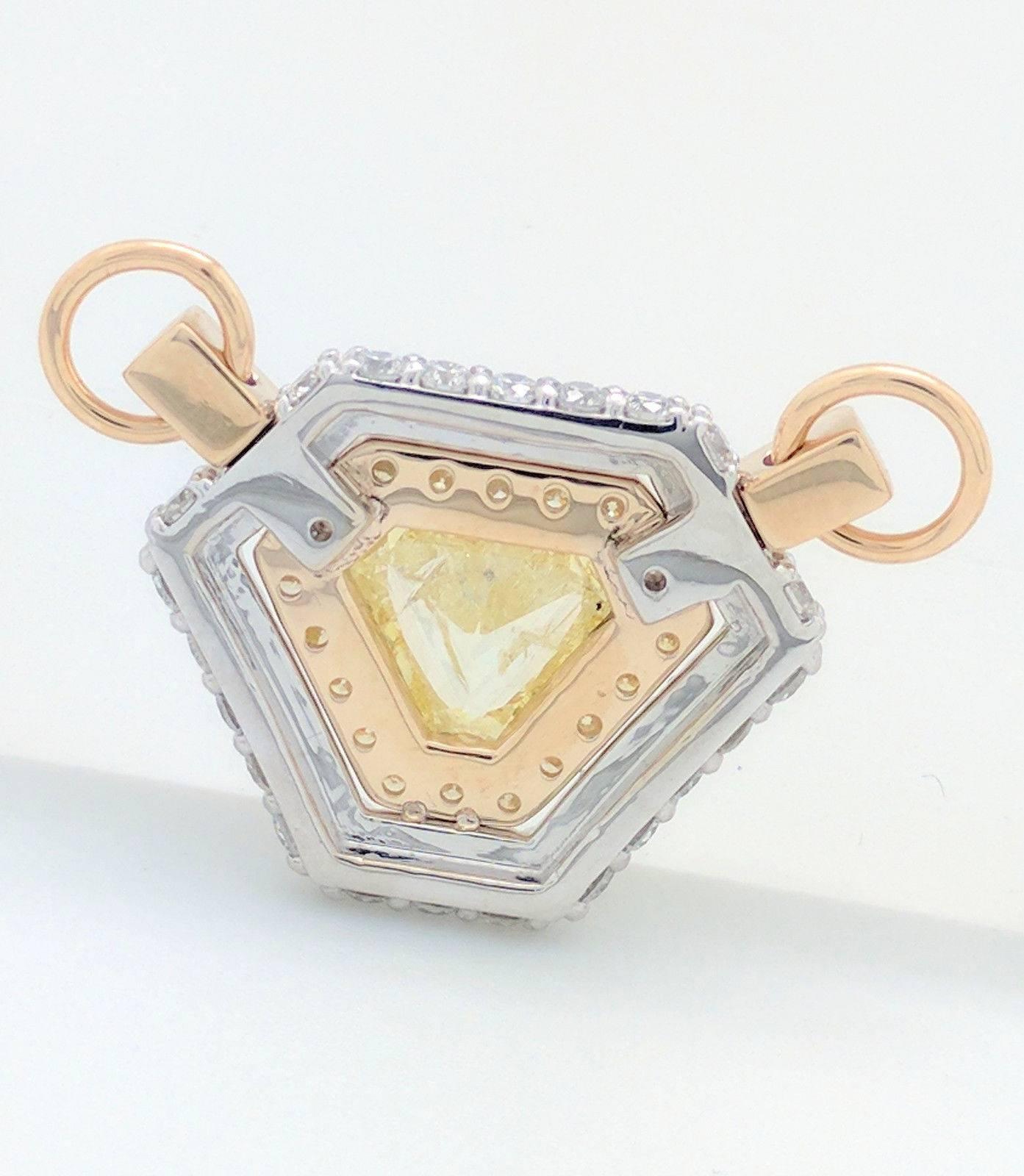 1.78Ct Natural Fancy Intense Yellow Triangular Diamond 18K Two-Tone Pendant GIA 3