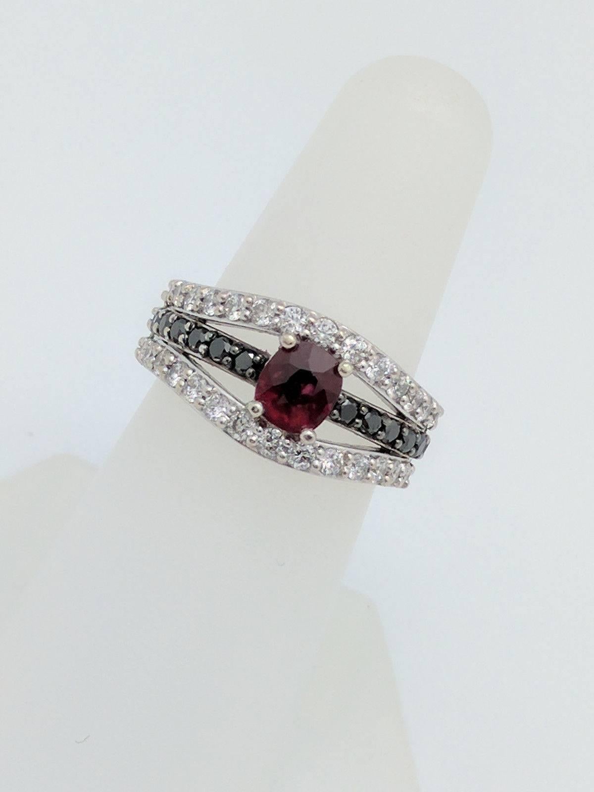 Women's Ruby Black White Diamond Ring