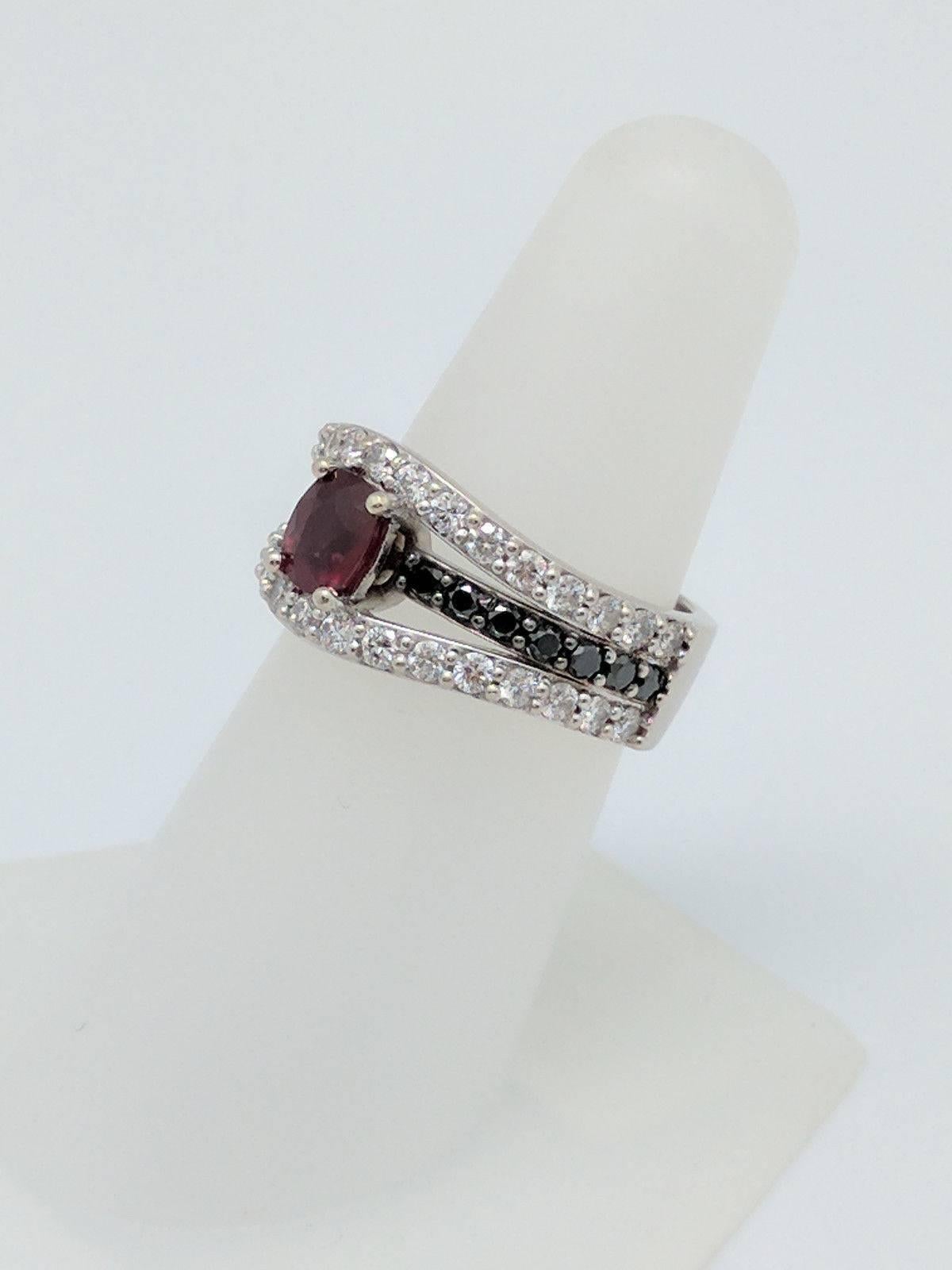 Contemporary Ruby Black White Diamond Ring
