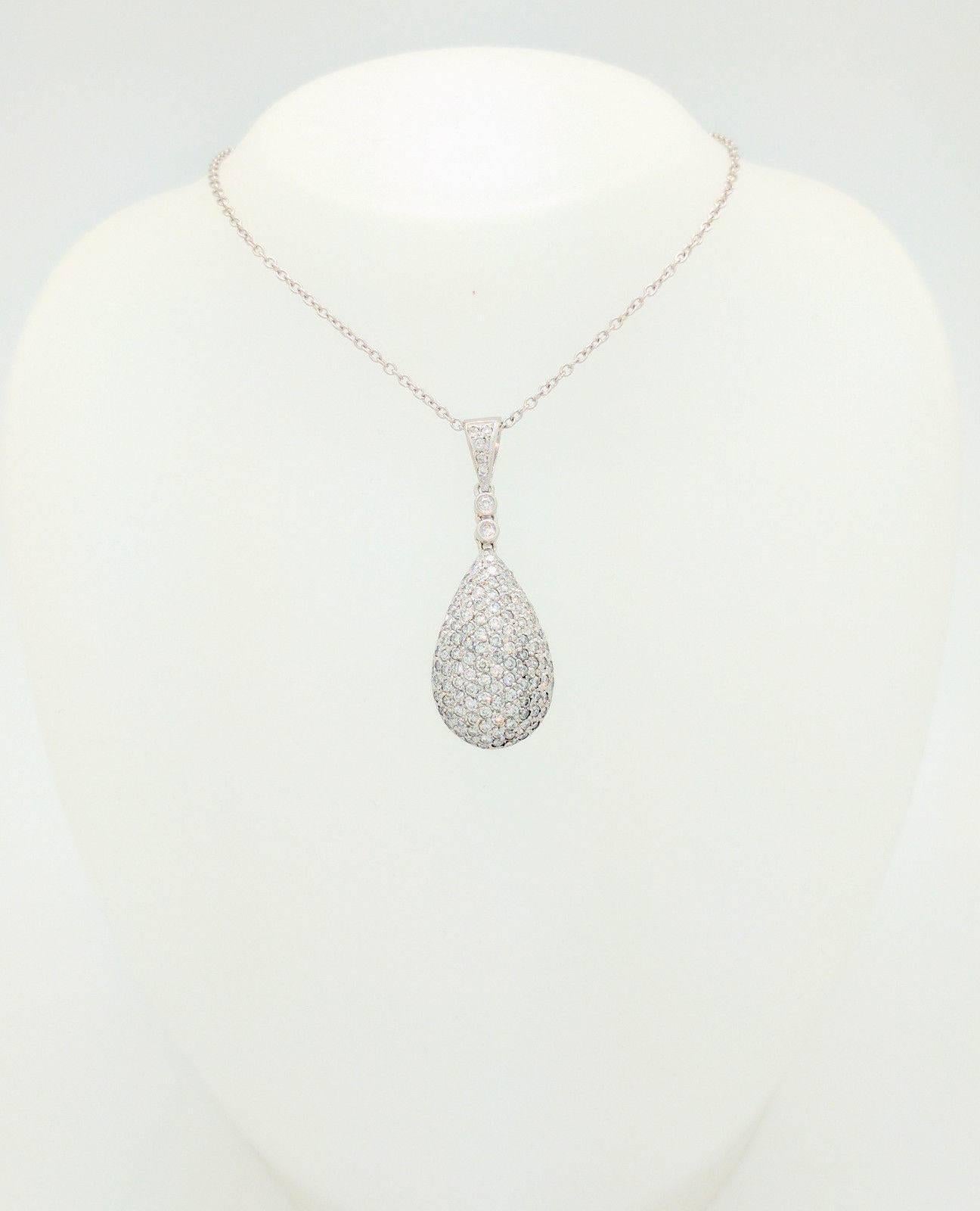 Contemporary Pave Diamond Tear Drop Pendant Necklace
