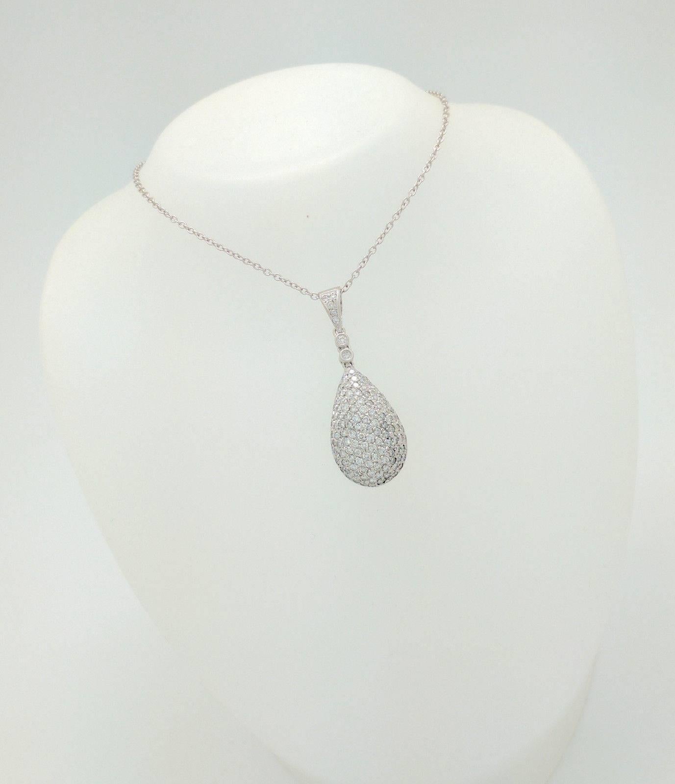 Pave Diamond Tear Drop Pendant Necklace In Excellent Condition In Gainesville, FL