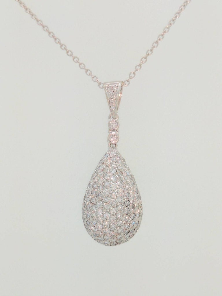 Pave Diamond Tear Drop Pendant Necklace at 1stDibs