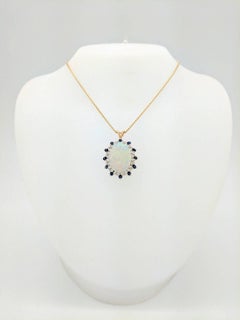 Australian Opal Sapphire Diamond Pendant Necklace