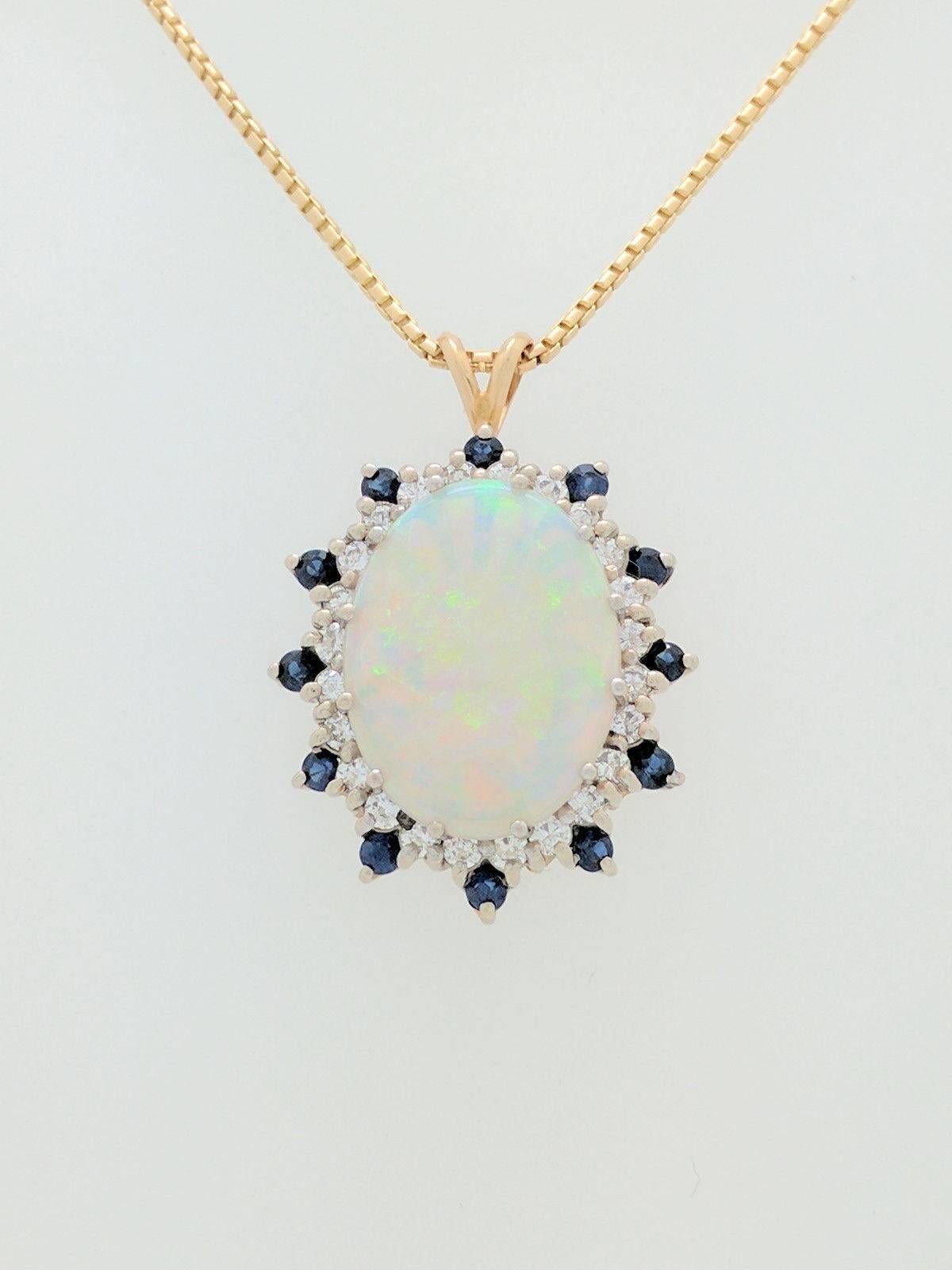 Women's Australian Opal Sapphire Diamond Pendant Necklace