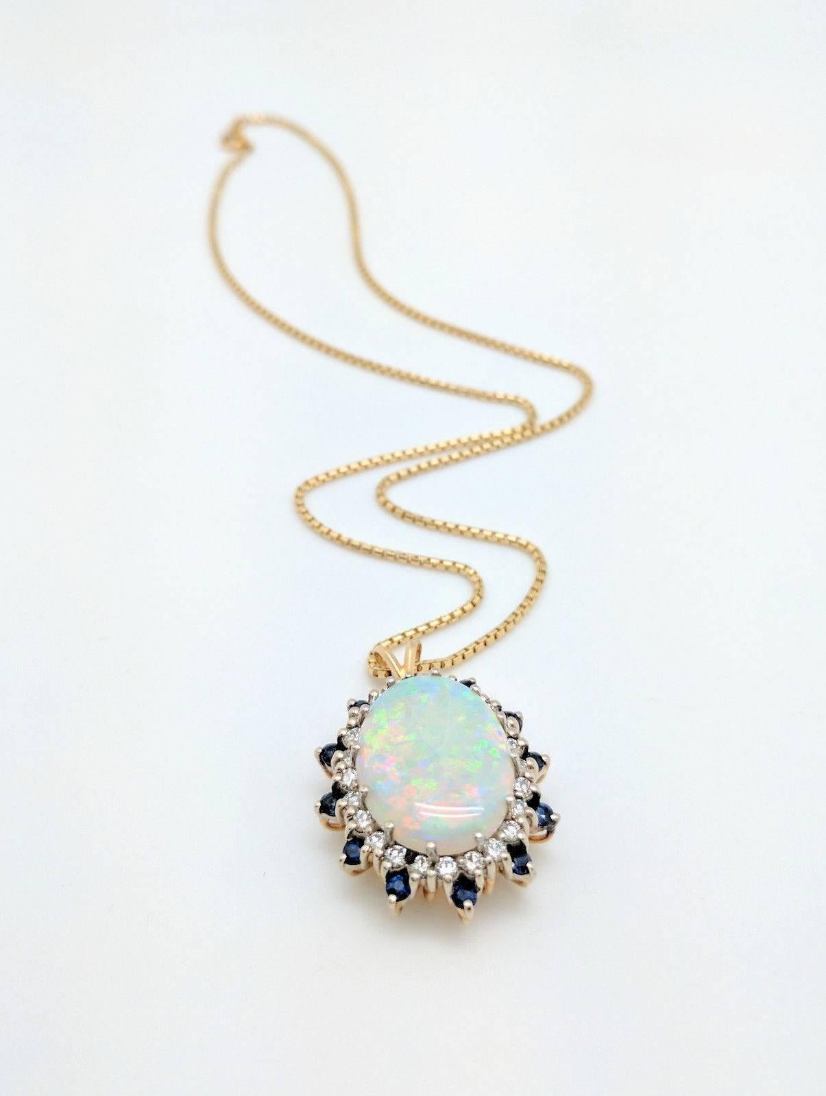 Australian Opal Sapphire Diamond Pendant Necklace 1
