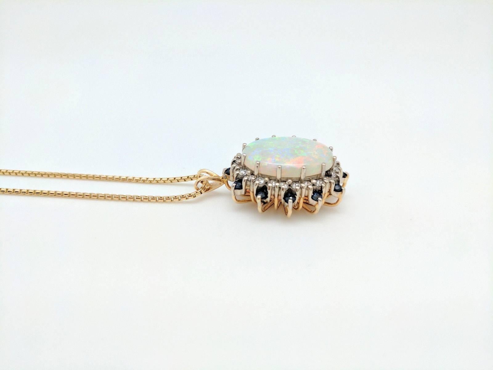 Australian Opal Sapphire Diamond Pendant Necklace 2