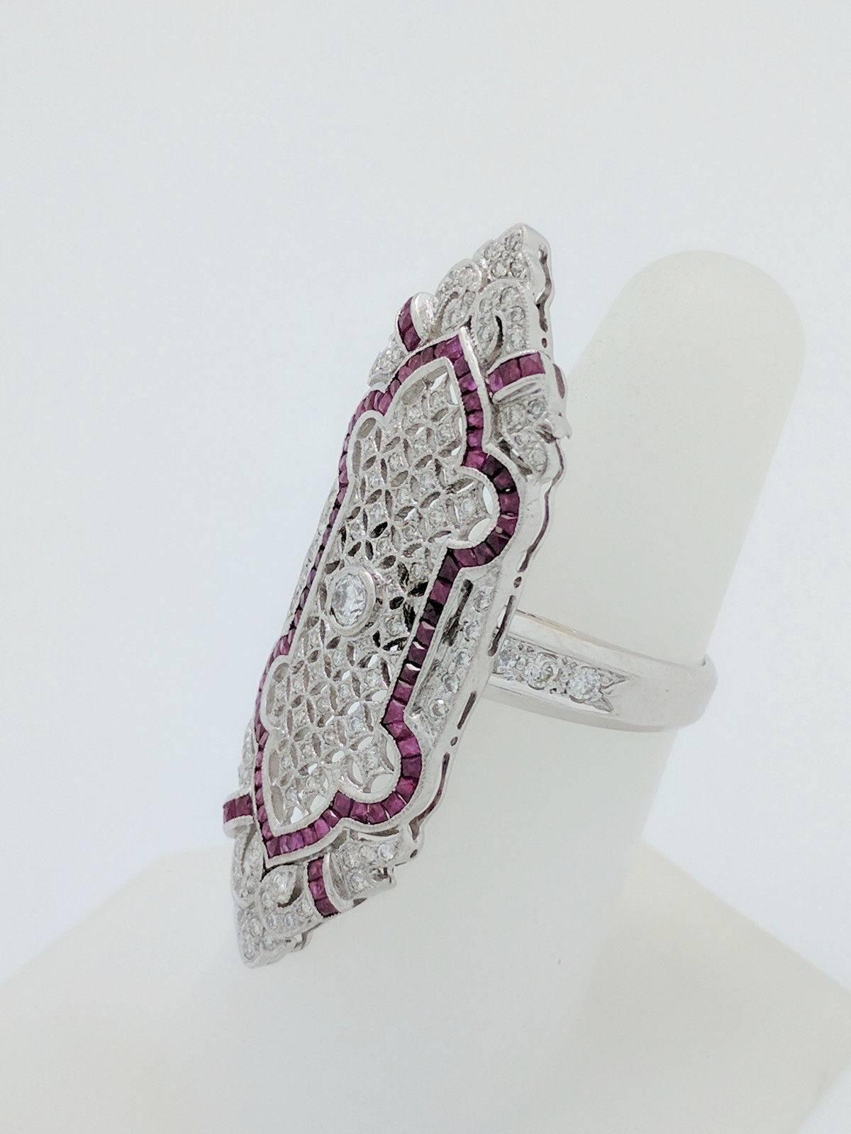Art Deco Ruby Diamond Filigree Ring