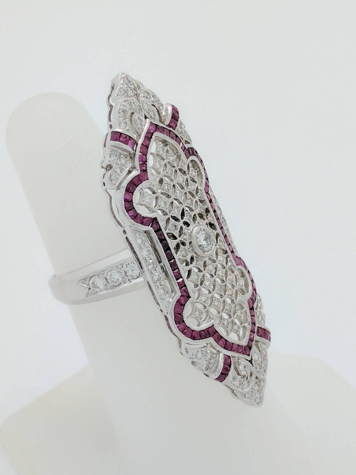 Ruby Diamond Filigree Ring In Excellent Condition In Gainesville, FL