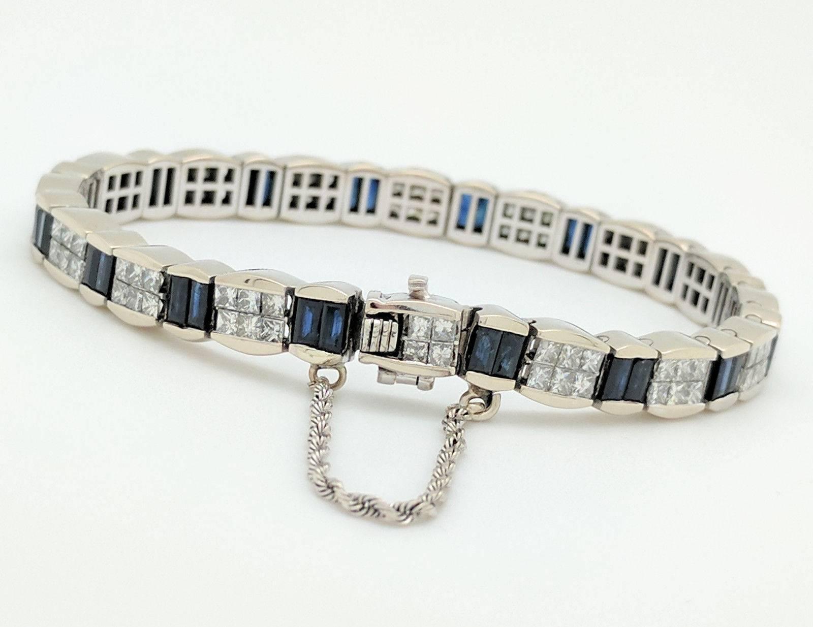 Diamond Sapphire Tennis Bracelet In Excellent Condition In Gainesville, FL