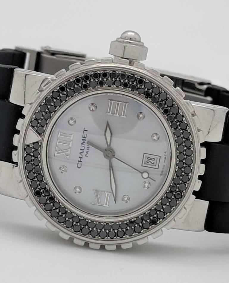 Modern Chaumet Paris Ladies Stainless Steel Class One Black Diamond Quartz Wristwatch