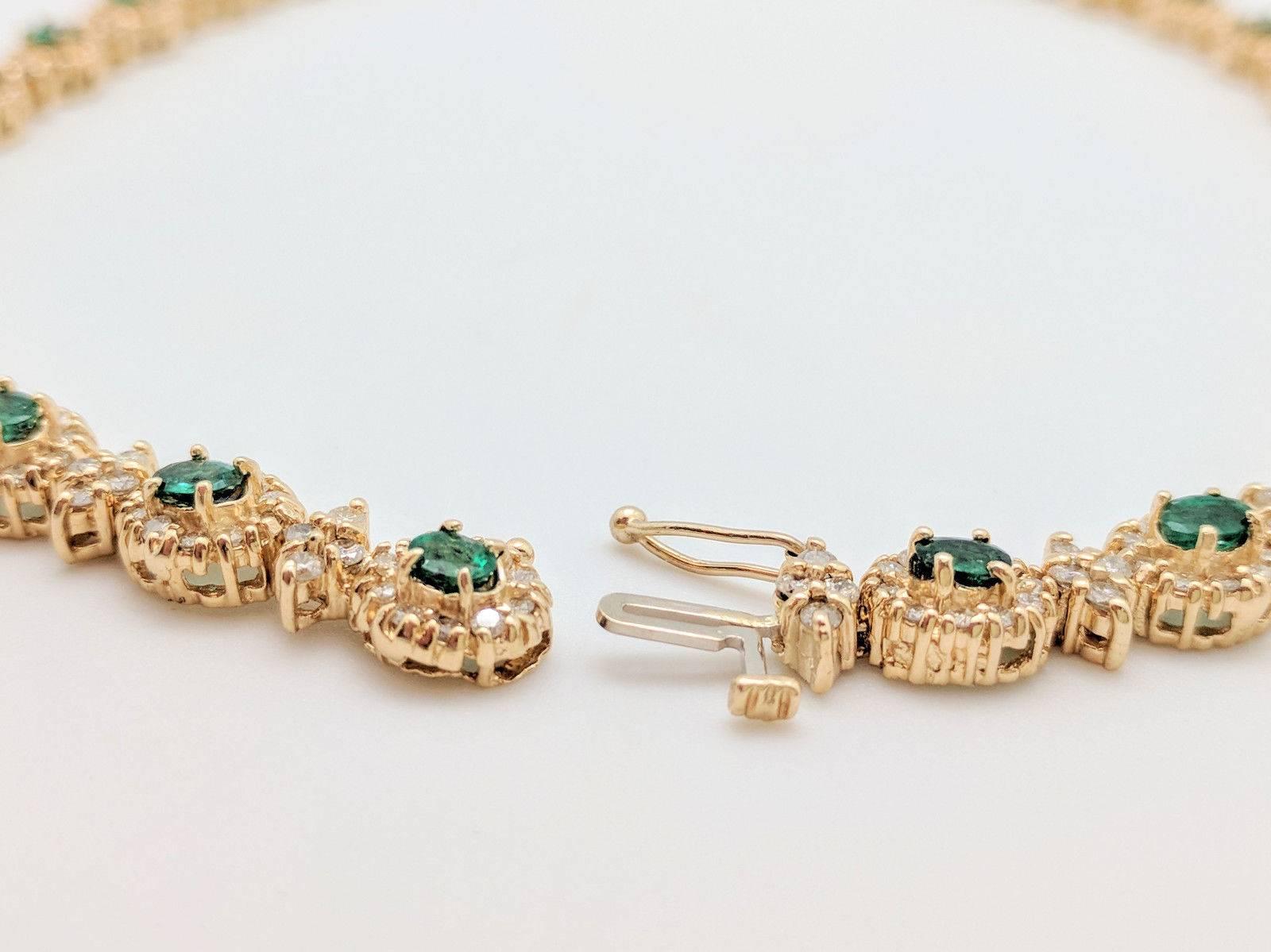 14 Karat Gold 16.72 Carat Emerald and Diamond Tennis Necklace 54.8 Grams For Sale 1