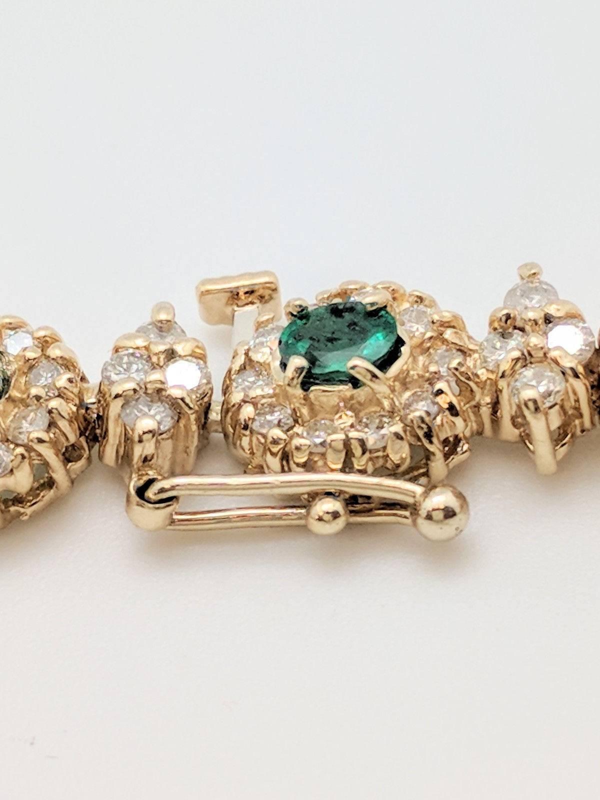 14 Karat Gold 16.72 Carat Emerald and Diamond Tennis Necklace 54.8 Grams For Sale 2