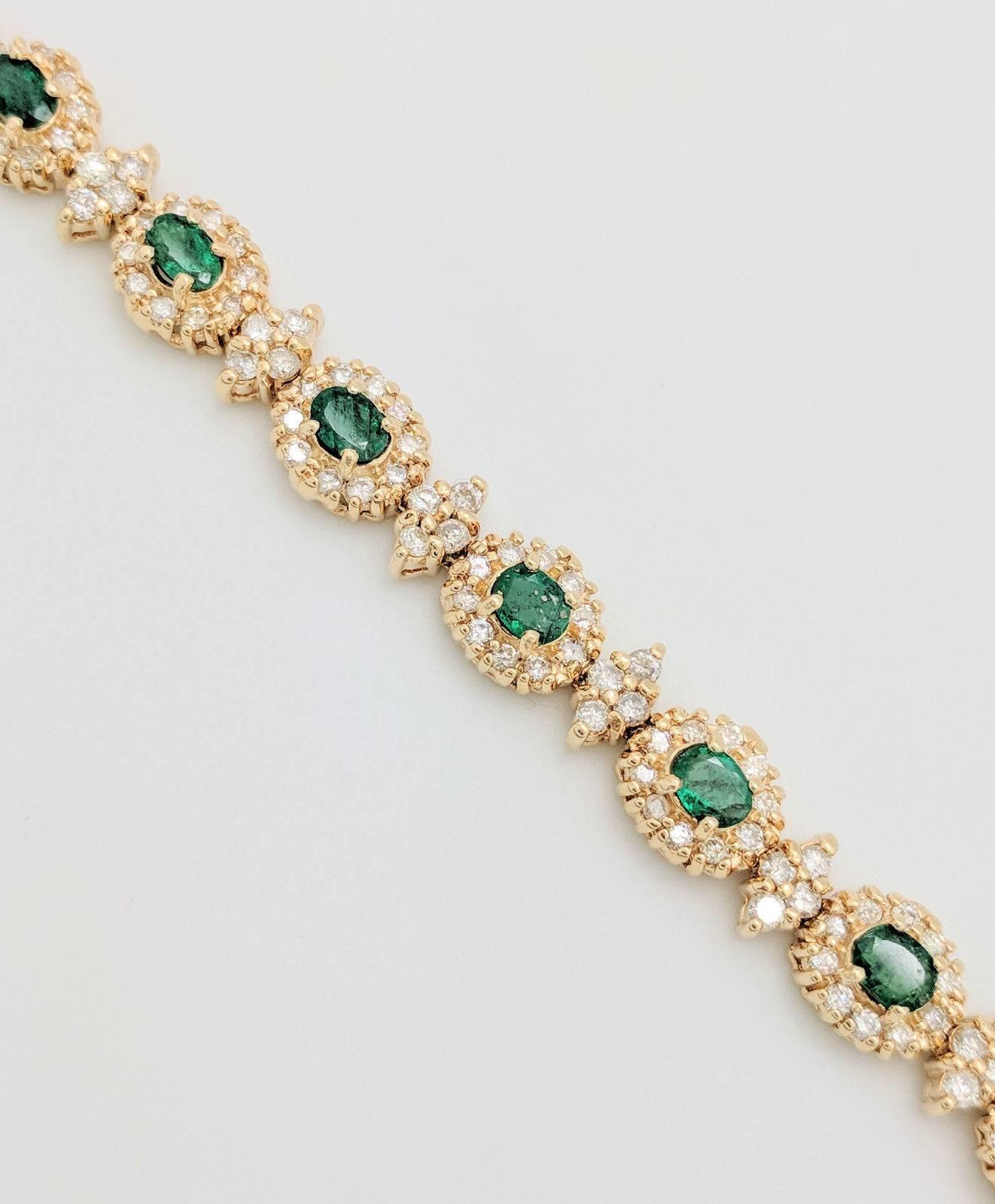 Women's 14 Karat Gold 16.72 Carat Emerald and Diamond Tennis Necklace 54.8 Grams For Sale