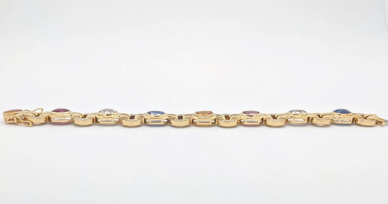 Ladies 18k Yellow Gold Multi-Colored Sapphire and Diamond Bracelet 31.2 Grams For Sale 1