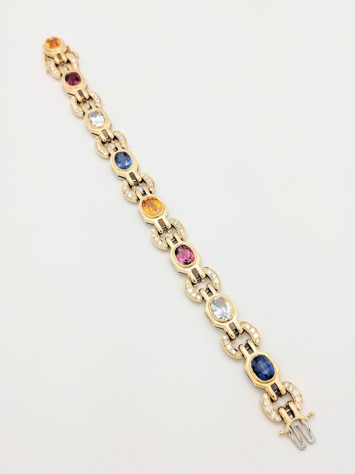 Women's or Men's Ladies 18k Yellow Gold Multi-Colored Sapphire and Diamond Bracelet 31.2 Grams For Sale