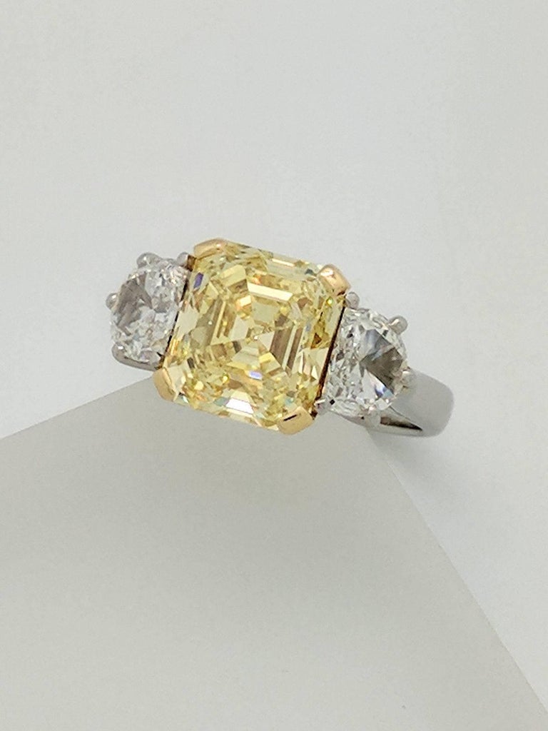 GIA 5.01ct Natural Fancy Yellow Emerald Cut Diamond Engagement Ring VS1 For Sale at 1stDibs